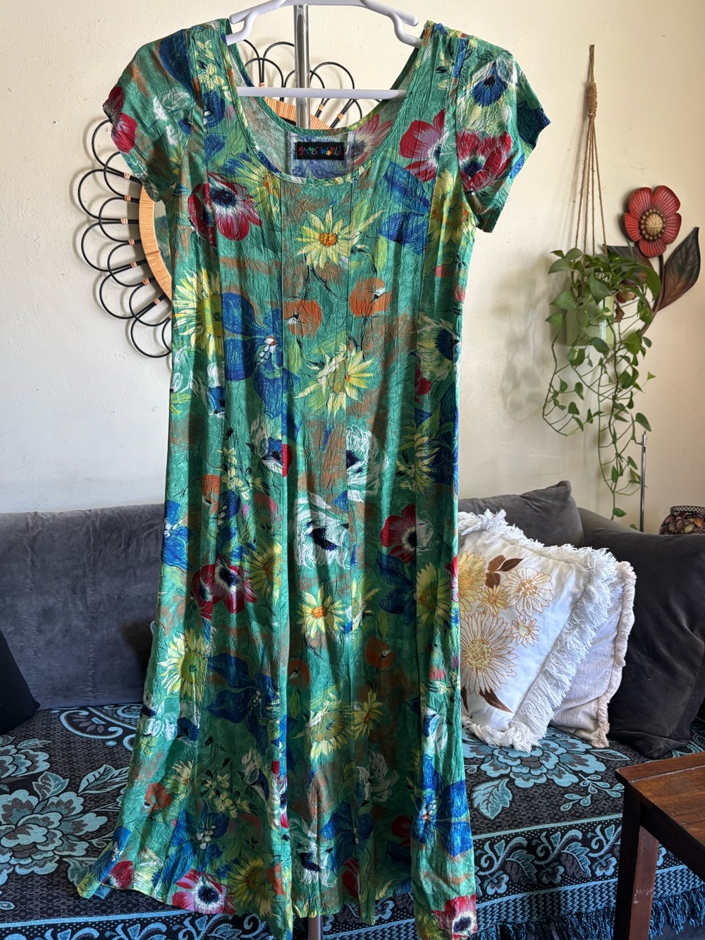 90’s Vintage Jams World Green Floral Panel Dress Size M